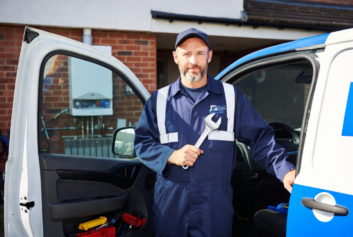 Plumber answering customer calls while on site