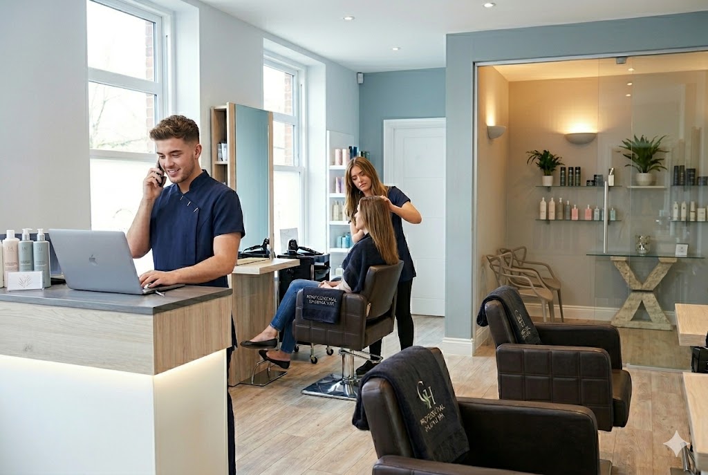 Salon reception and styling area for AI receptionist call answering